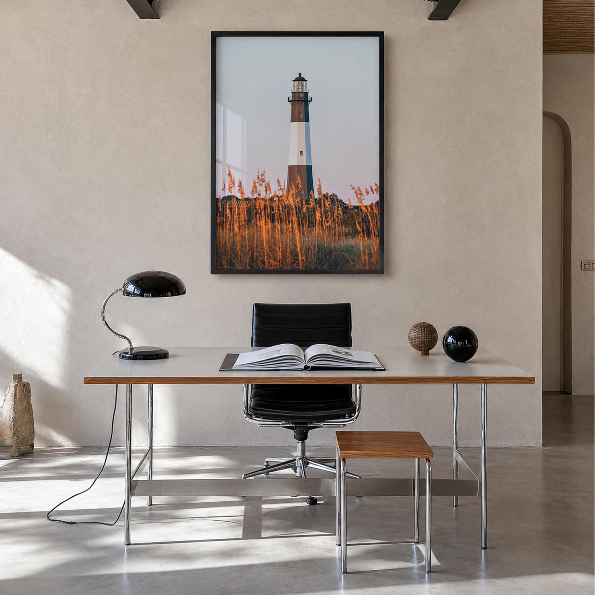 Tybee Island colorful photo poster of Georgia, USA – vertical wall art in black wood frame, hanging on wall