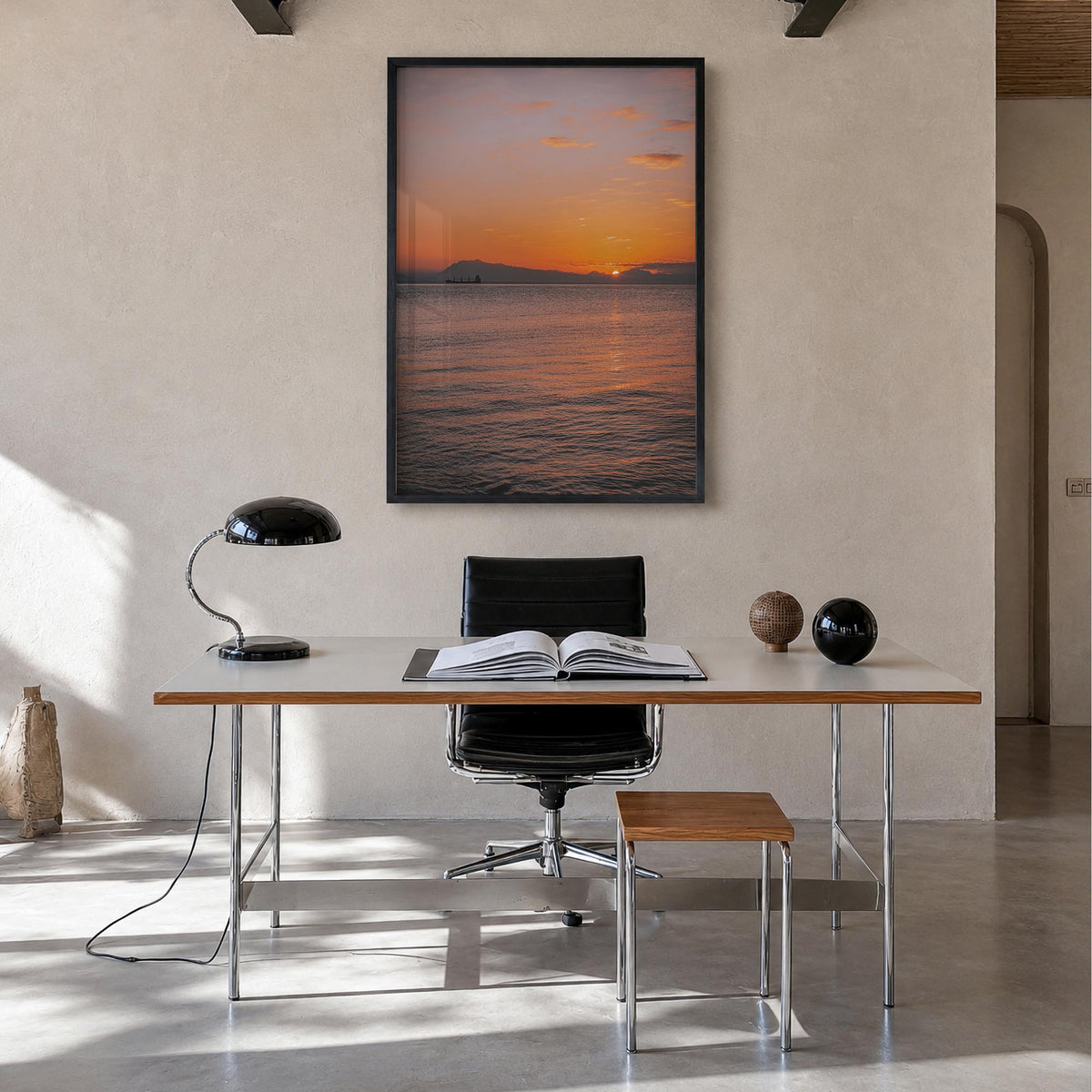 Tyrrhenian Sea colorful photo poster of Italy – vertical wall art in black wood frame, hanging on wall