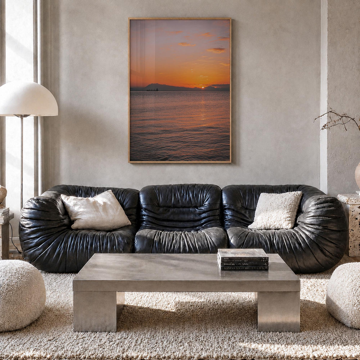 Tyrrhenian Sea colorful photo poster of Italy – vertical wall art in natural wood frame, hanging on wall