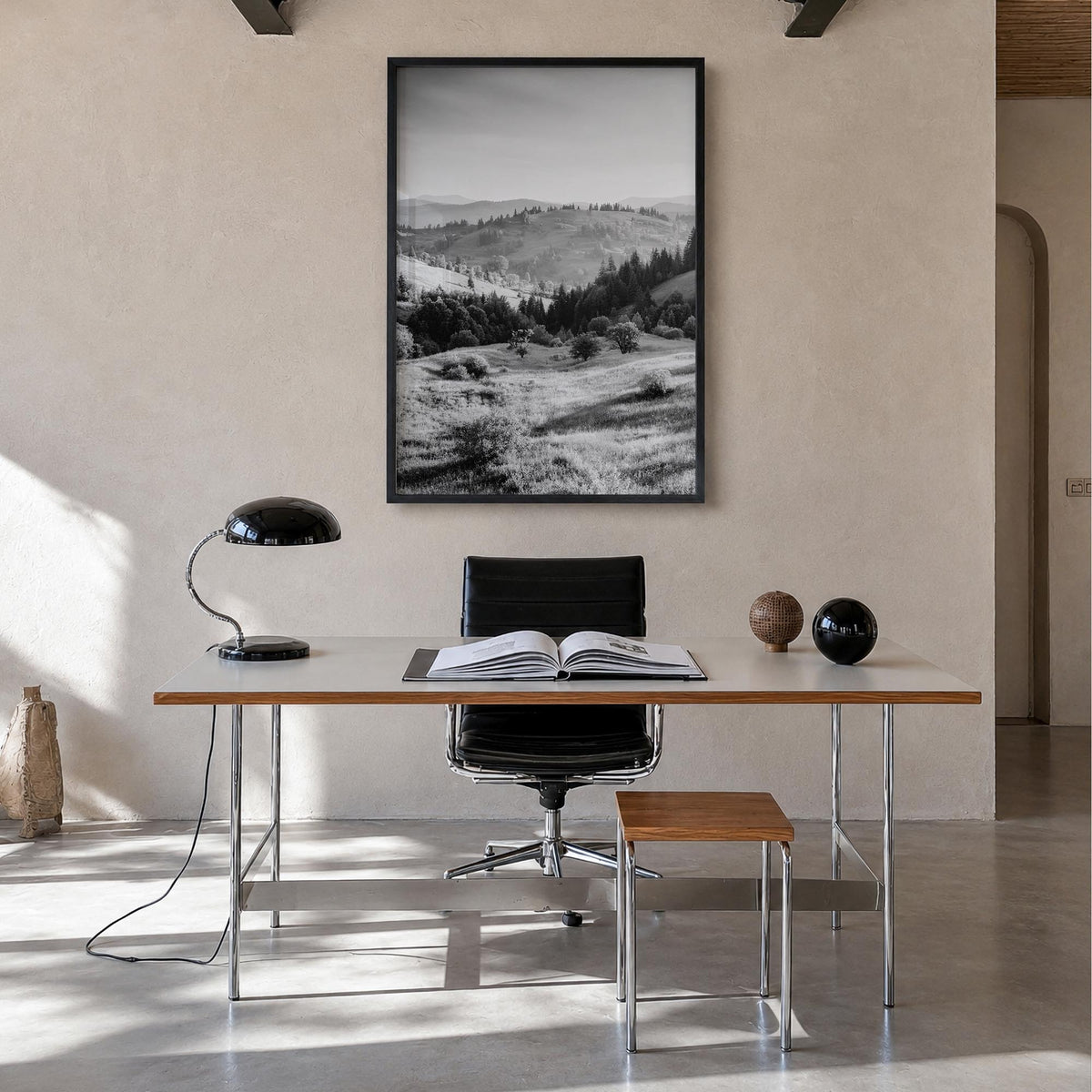 Ukraine black & white photo poster of Europe – vertical wall art in black wood frame, hanging on wall