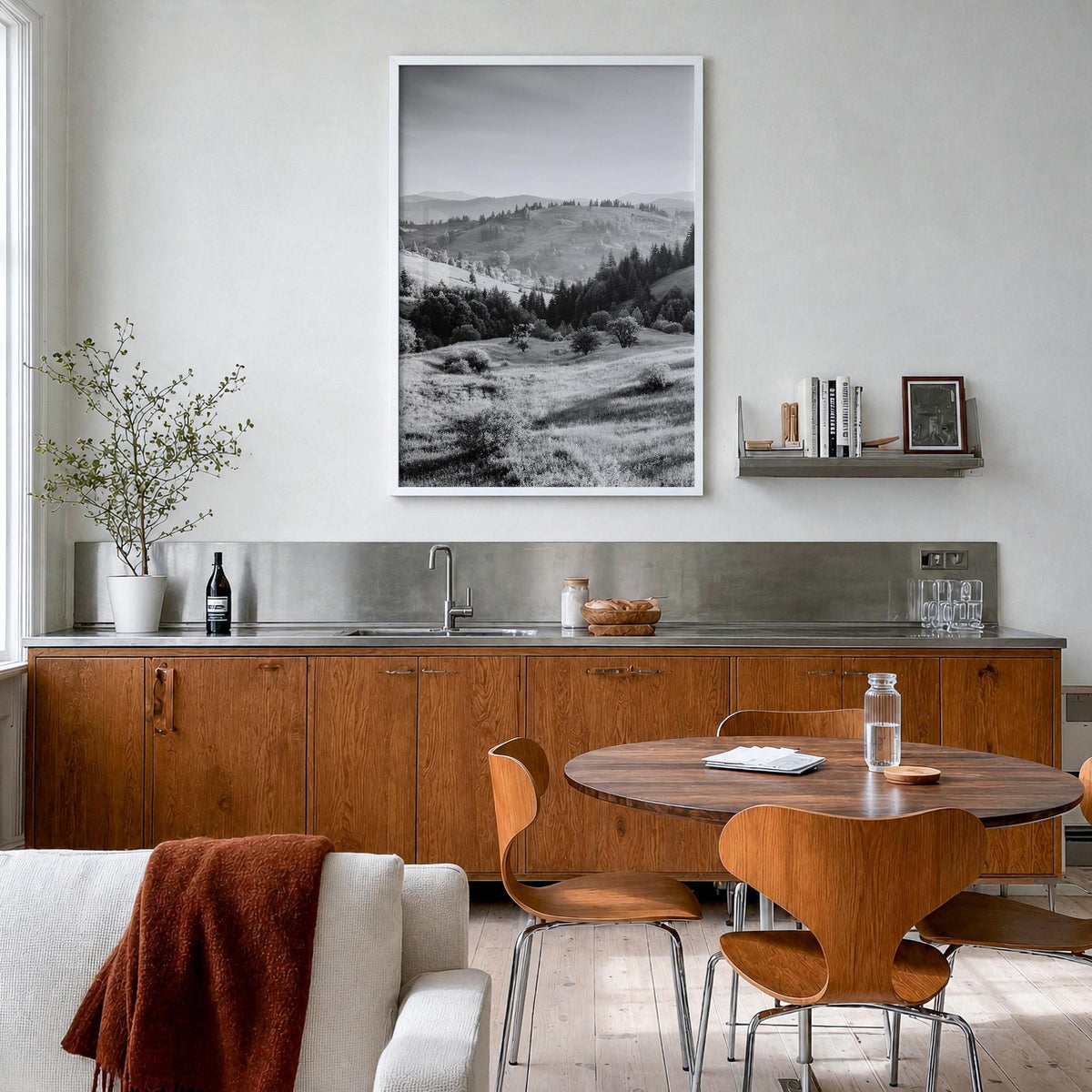 Ukraine black & white photo poster of Europe – vertical wall art in white wood frame, hanging on wall