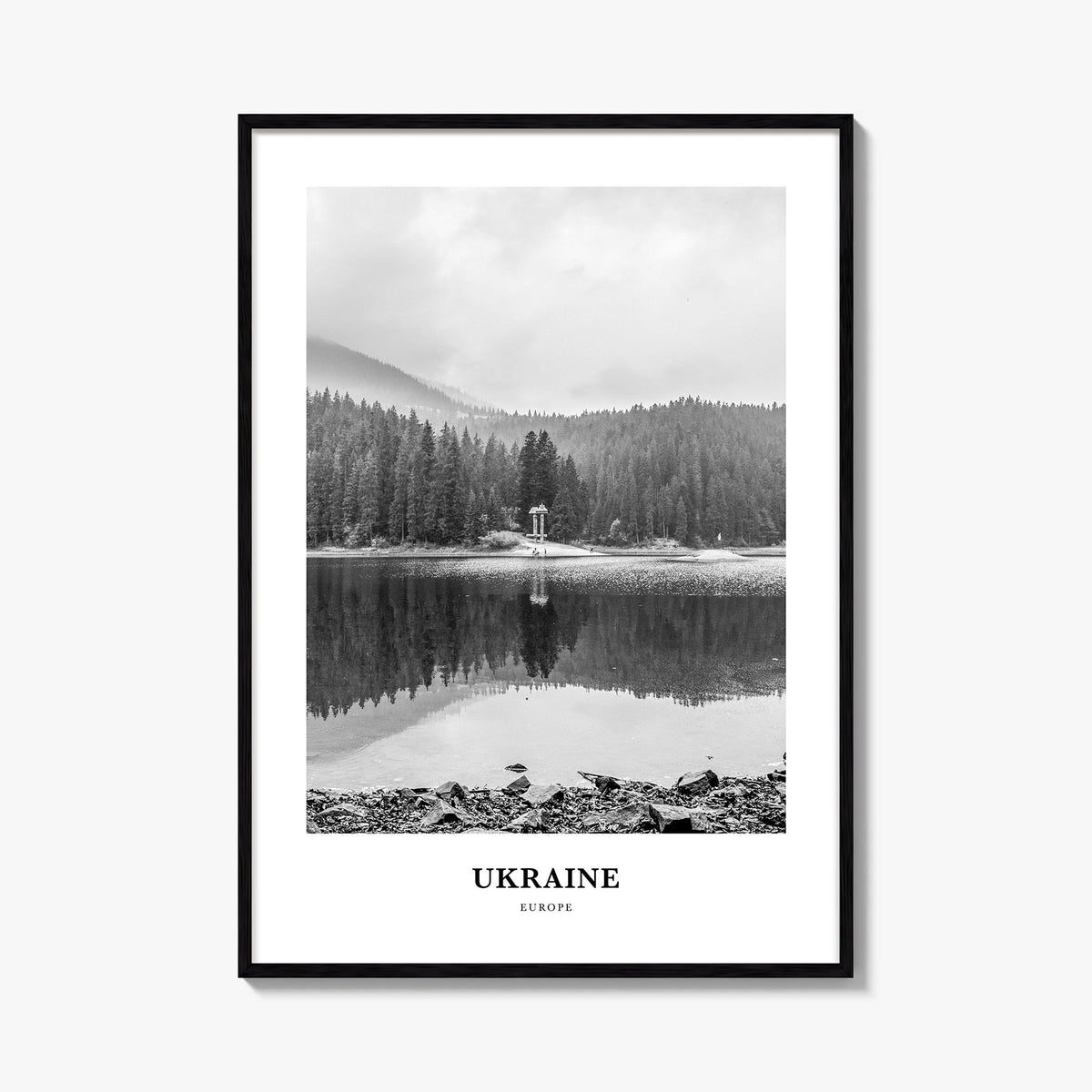 Ukraine no. 2 black & white classic poster of Europe – vertical wall art, unframed print shown in interior mockup