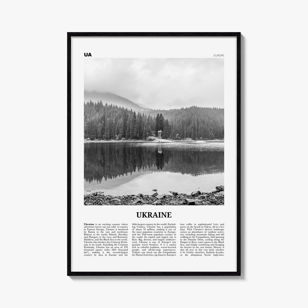 Ukraine no. 4 black & white newspaper poster of Europe – vertical wall art, unframed print shown in interior mockup