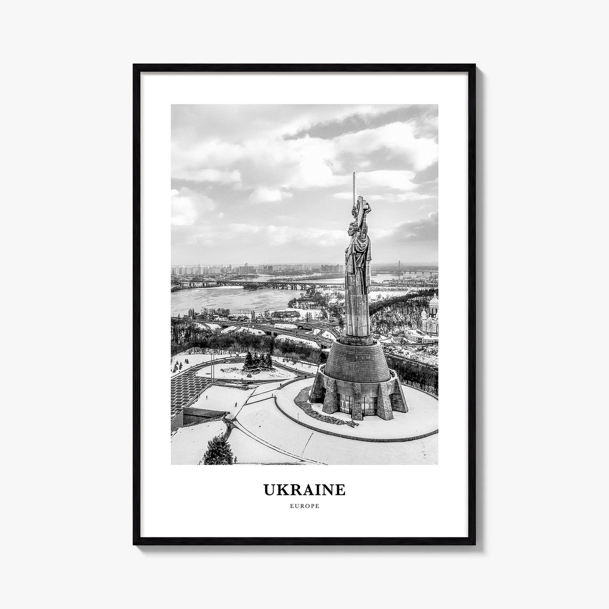 Ukraine no. 5 black & white classic poster of Europe – vertical wall art, unframed print shown in interior mockup