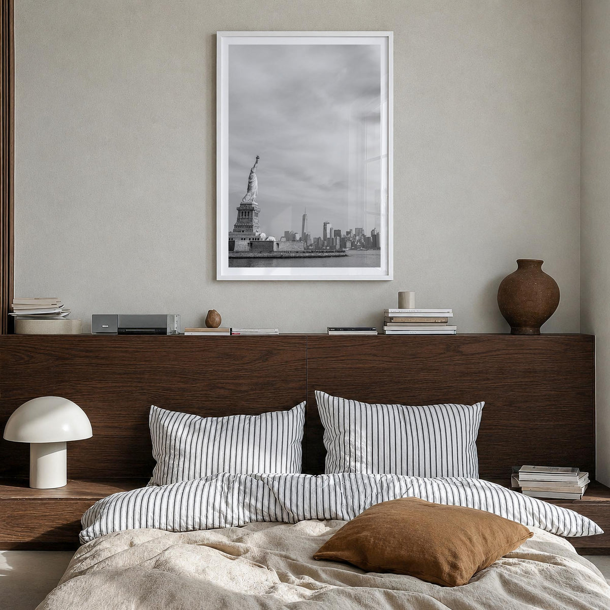 United States of America black & white photo poster of North America – vertical wall art in white wood frame with white borde