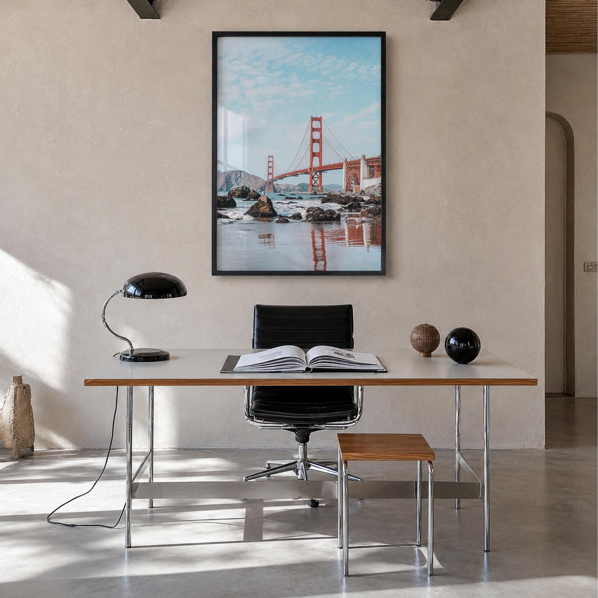 United States of America colorful photo poster of North America – vertical wall art in black wood frame, hanging on wall
