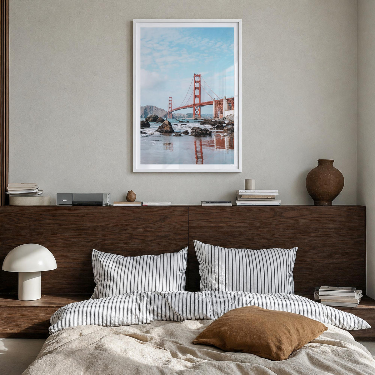 United States of America colorful photo poster of North America – vertical wall art in white wood frame with white border, ha