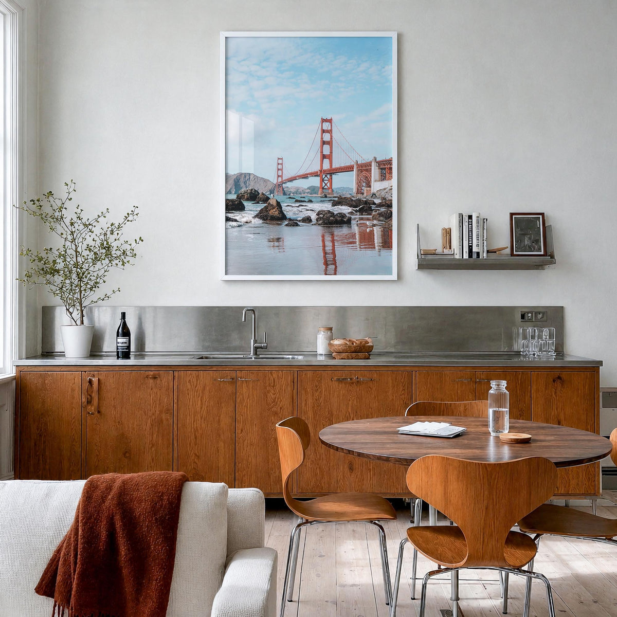 United States of America colorful photo poster of North America – vertical wall art in white wood frame, hanging on wall