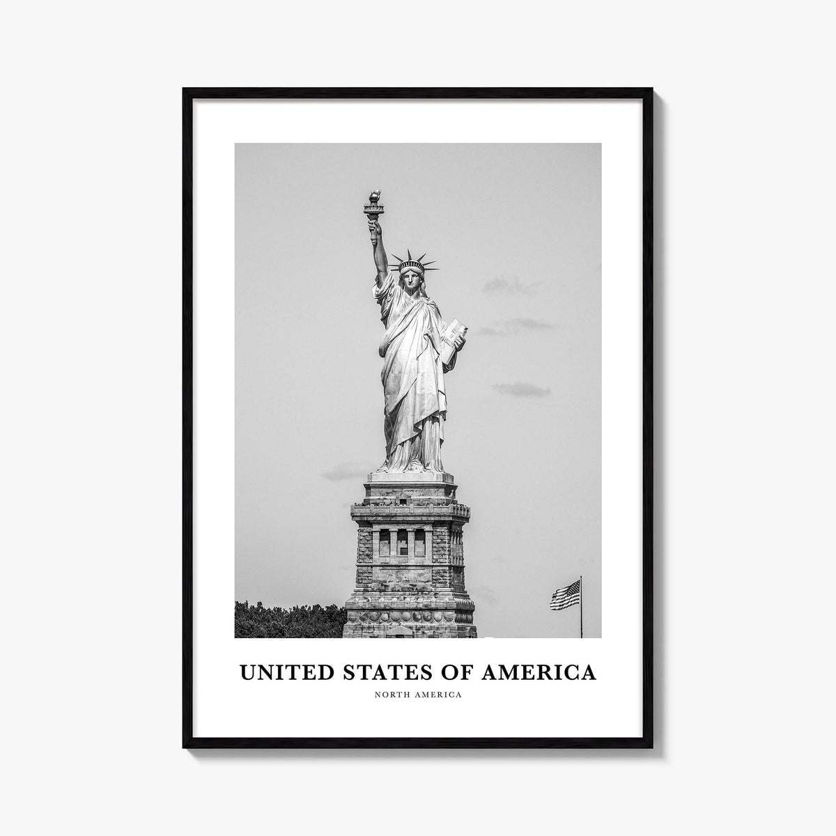 United States of America no. 1 black & white classic poster of North America – vertical wall art, unframed print shown in int
