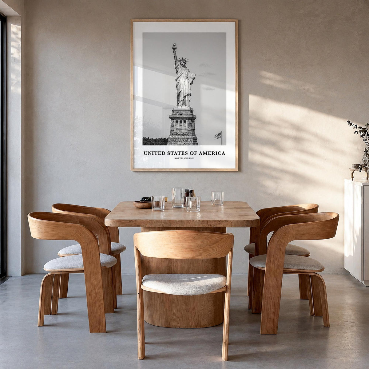 United States of America no. 1 black & white classic poster of North America – vertical wall art in natural wood frame, hangi