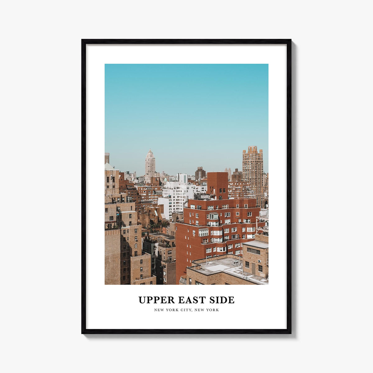 Upper East Side colorful classic poster of Manhattan, New York City – vertical wall art, unframed print shown in interior moc