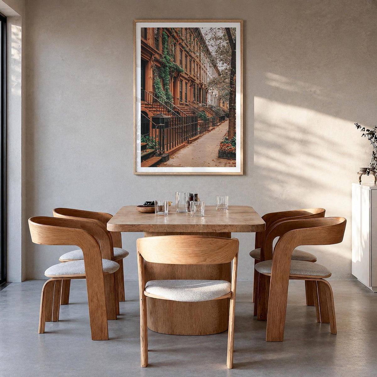Upper East Side no. 2 colorful photo poster of Manhattan, New York City – vertical wall art in natural wood frame with white