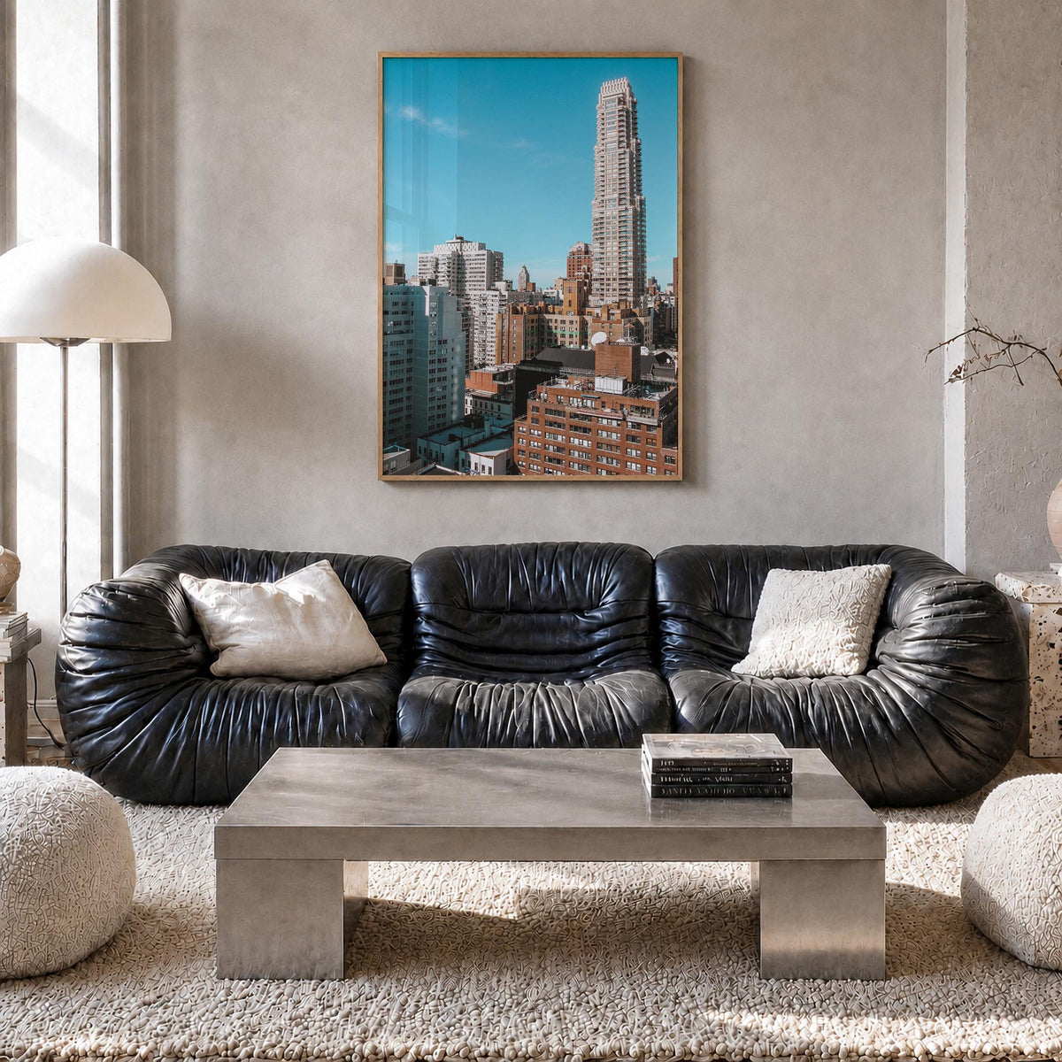Upper East Side no. 1 colorful photo poster of New York, USA – vertical wall art in natural wood frame, hanging on wall
