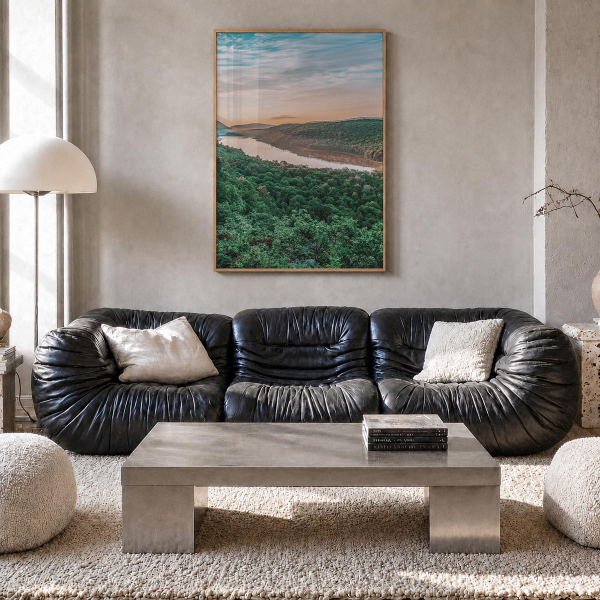 Upper Peninsula colorful photo poster of Michigan, USA – vertical wall art in natural wood frame, hanging on wall