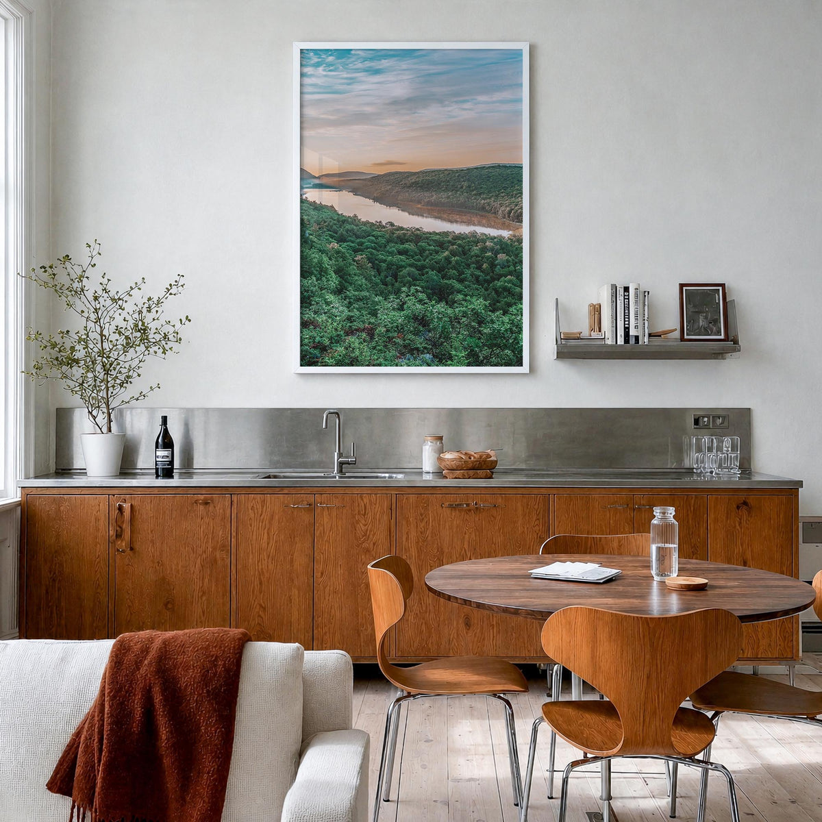 Upper Peninsula colorful photo poster of Michigan, USA – vertical wall art in white wood frame, hanging on wall