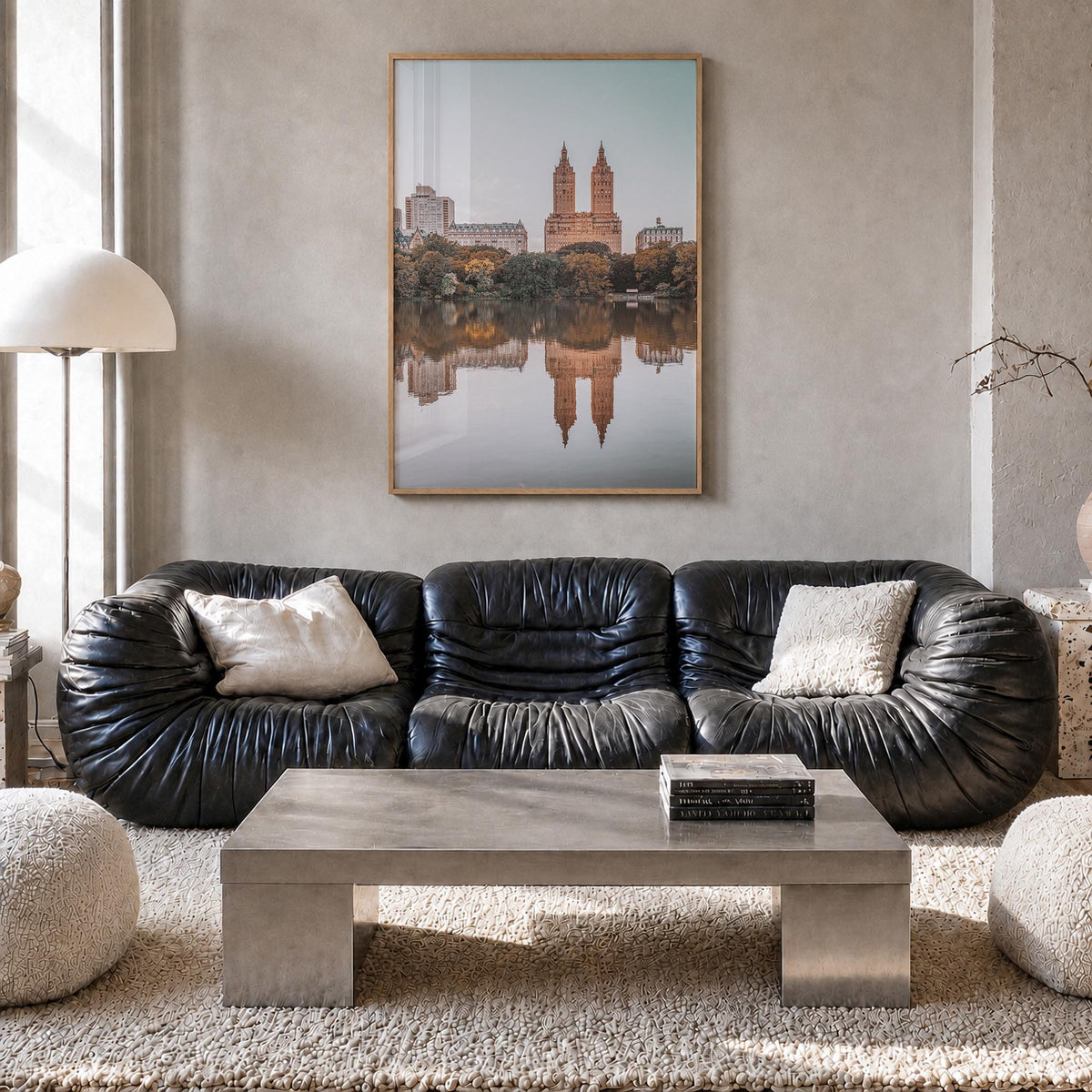 Upper West Side no. 1 colorful photo poster of Manhattan, New York City – vertical wall art in natural wood frame, hanging on