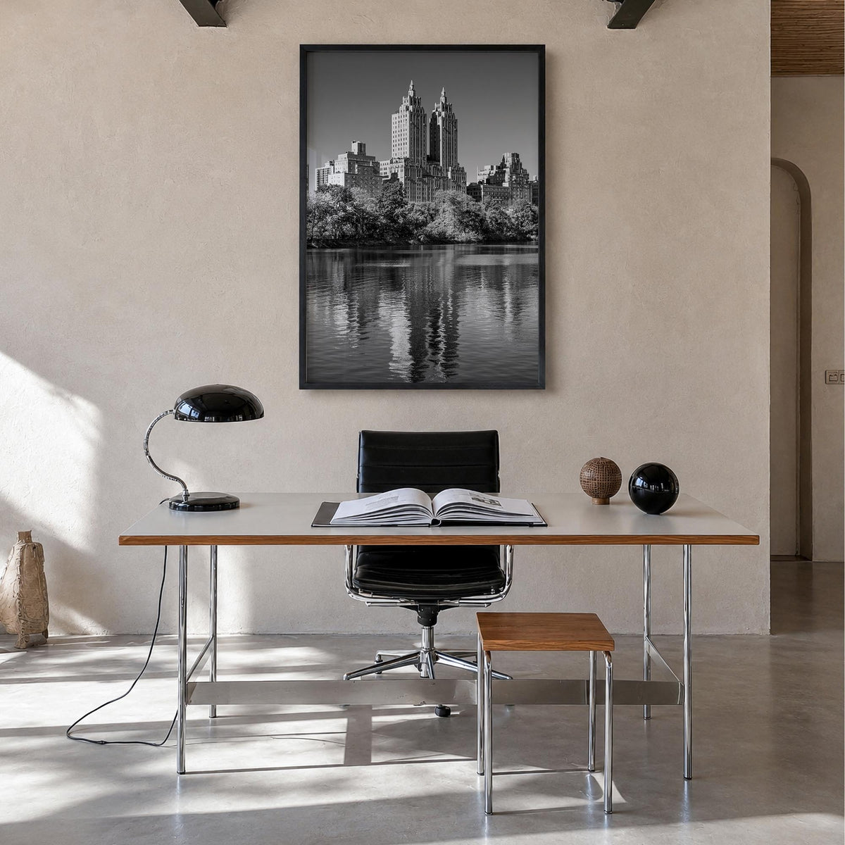 Upper West Side no. 2 black & white photo poster of Manhattan, New York City – vertical wall art in black wood frame, hanging
