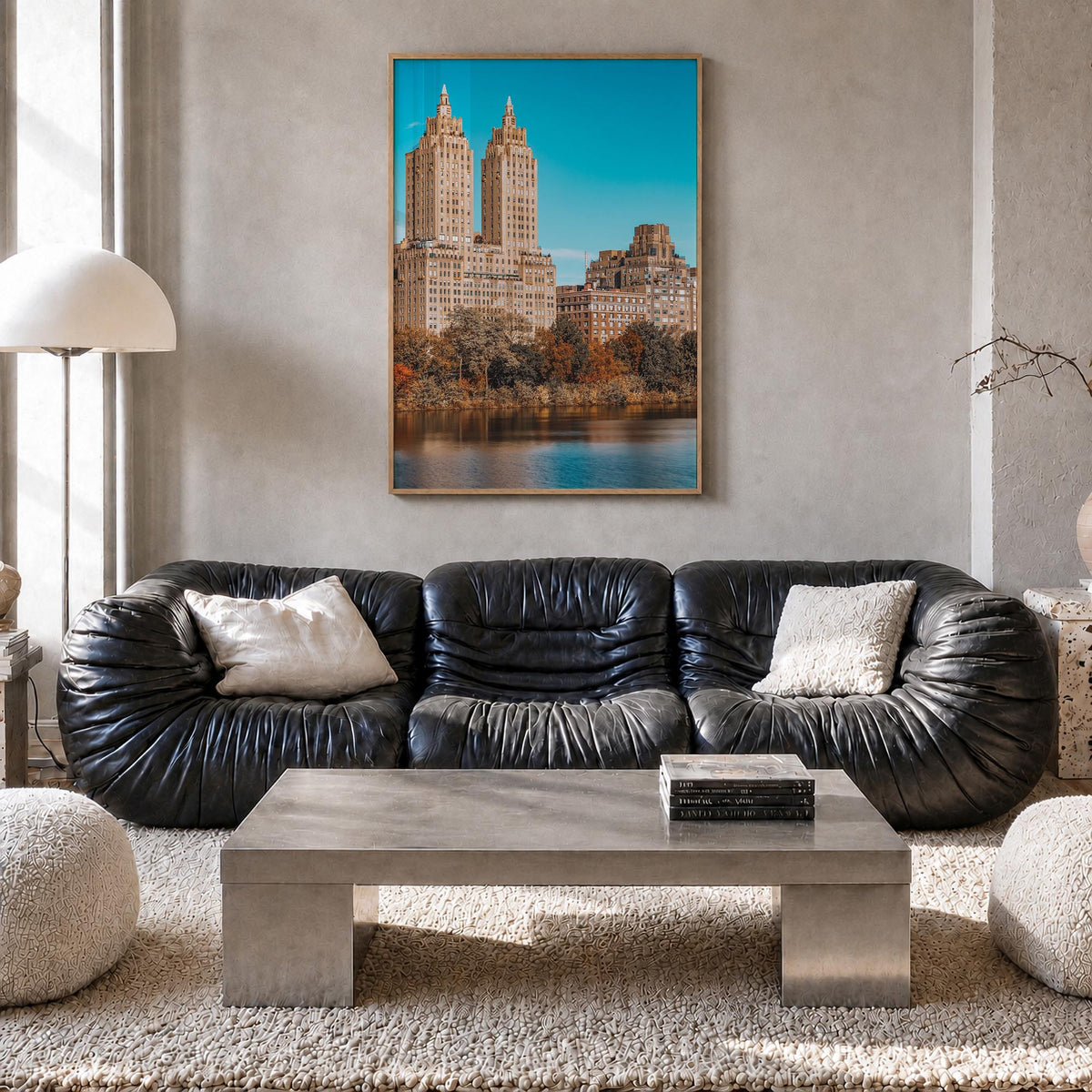 Upper West Side no. 2 colorful photo poster of Manhattan, New York City – vertical wall art in natural wood frame, hanging on