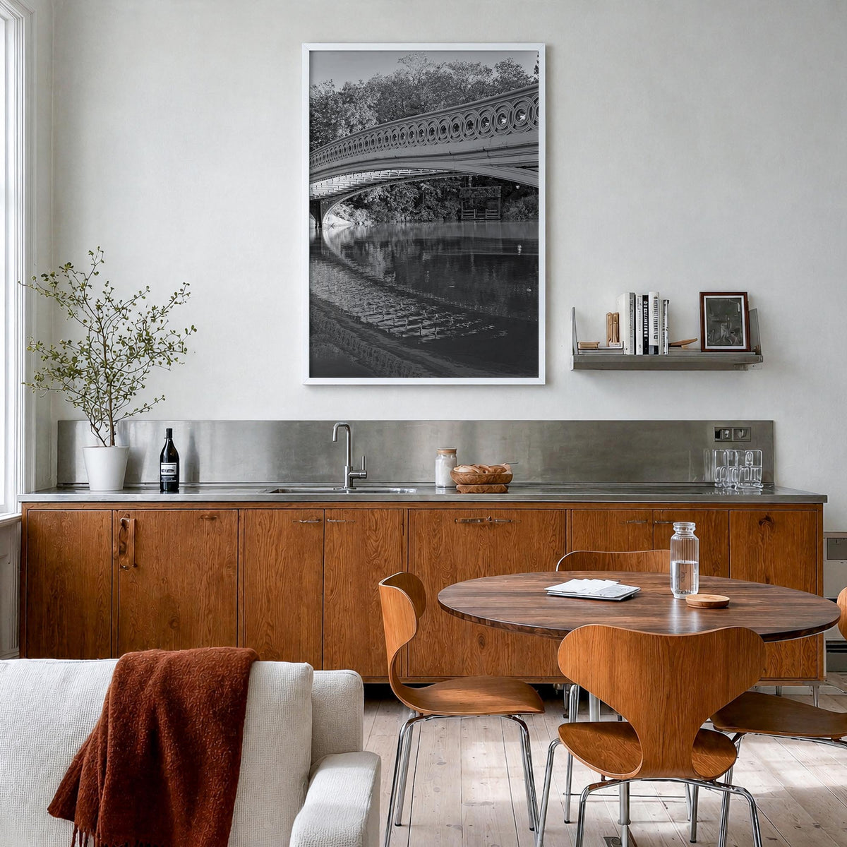 Upper West Side no. 3 black & white photo poster of Manhattan, New York City – vertical wall art in white wood frame, hanging
