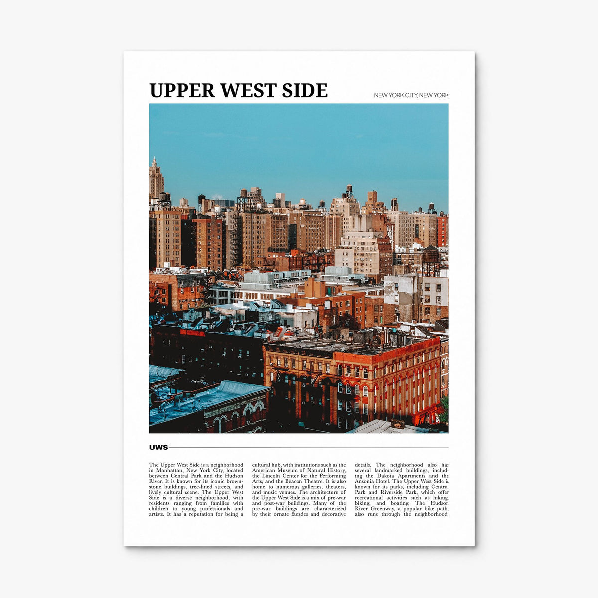 Upper West Side Travel Poster, print only (unframed)