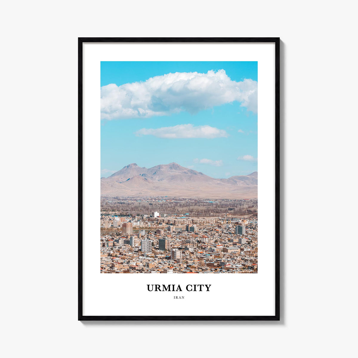Urmia City colorful classic poster of Iran – vertical wall art, unframed print shown in interior mockup