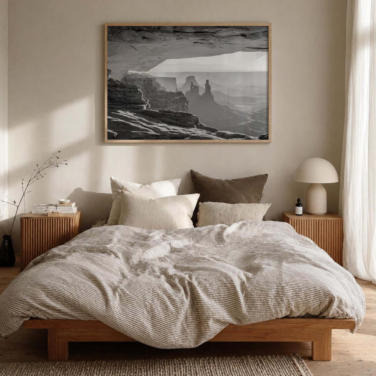 Utah black & white photo poster of United States – horizontal wall art in natural wood frame, hanging on wall