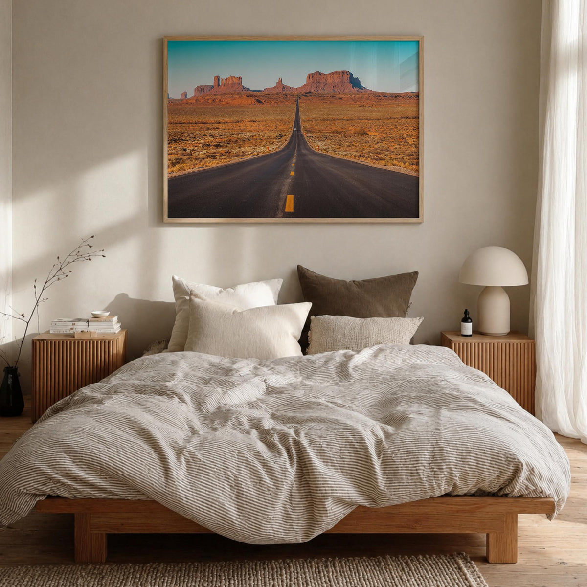 Utah colorful photo poster of United States – horizontal wall art in natural wood frame, hanging on wall