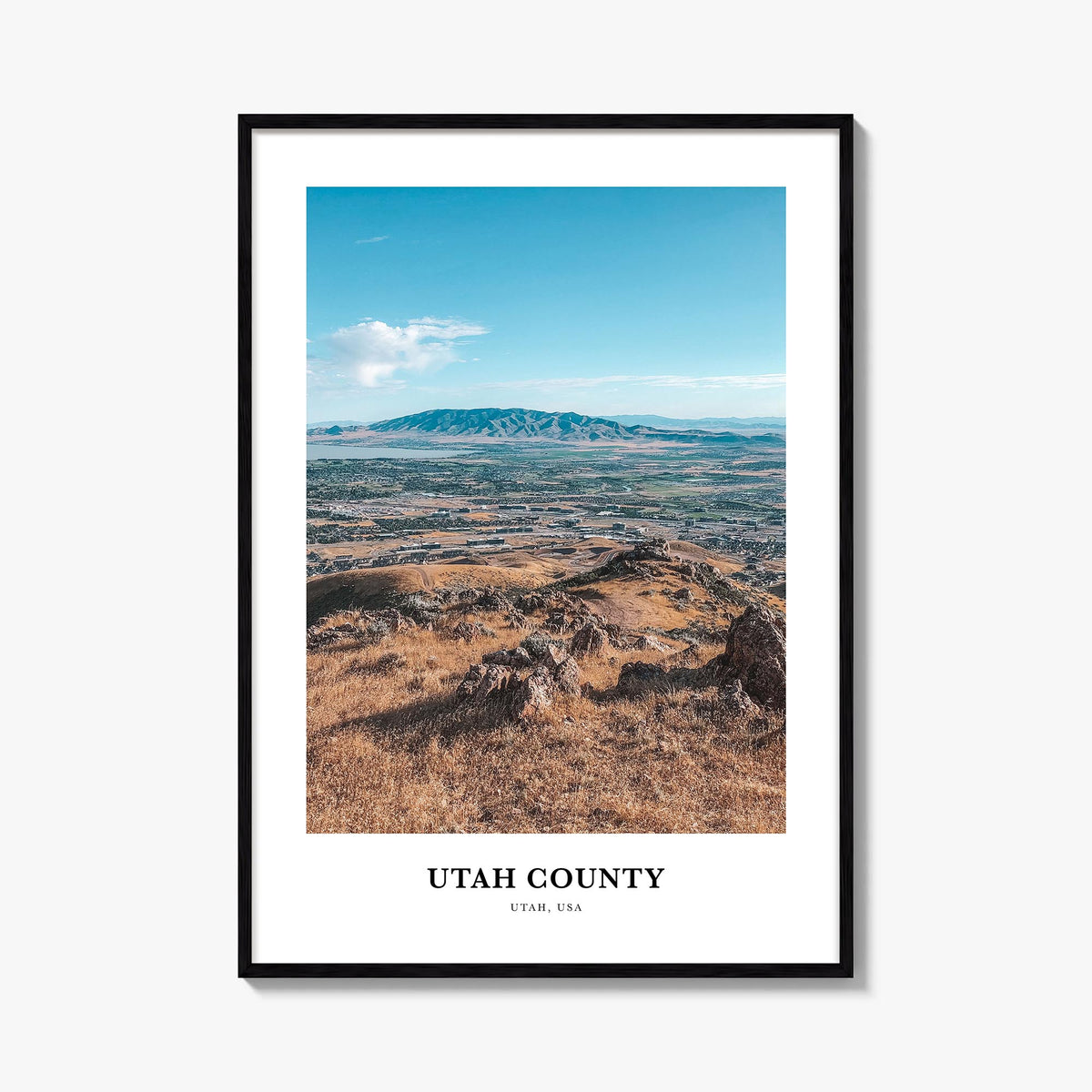 Utah County colorful classic poster of Utah, USA – vertical wall art, unframed print shown in interior mockup