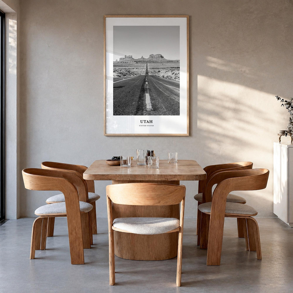 Utah no. 2 black & white classic poster of United States – vertical wall art in natural wood frame, hanging on wall