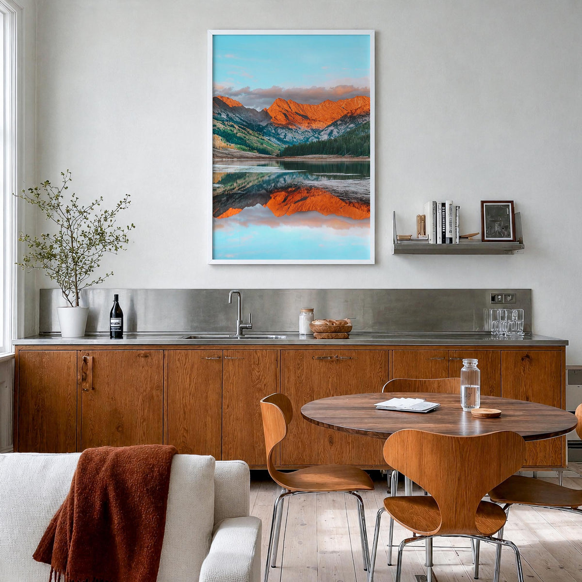 Vail no. 1 colorful photo poster of Colorado, USA – vertical wall art in white wood frame, hanging on wall