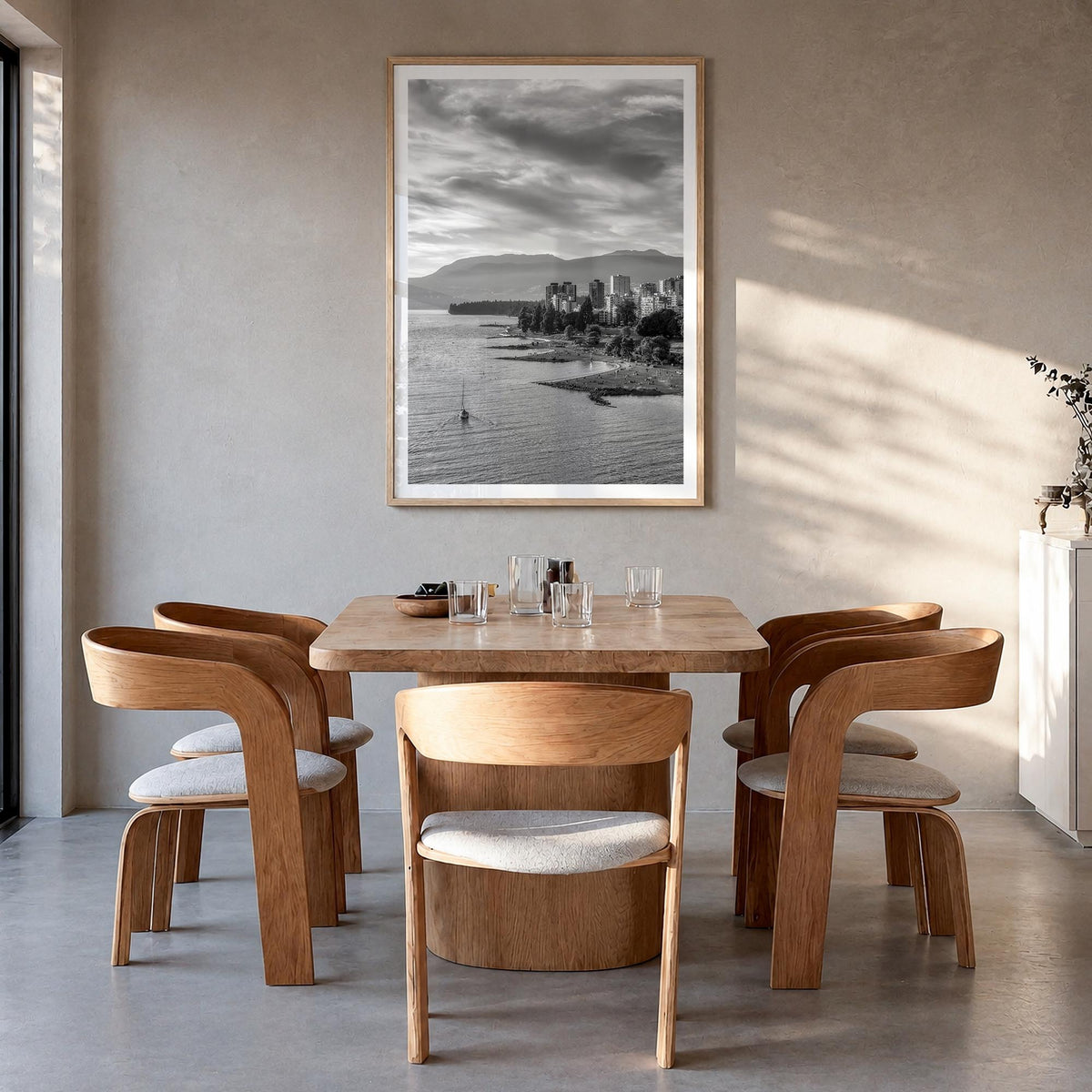 Vancouver, Canada no. 2 black & white photo poster of Canada – vertical wall art in natural wood frame with white border, han