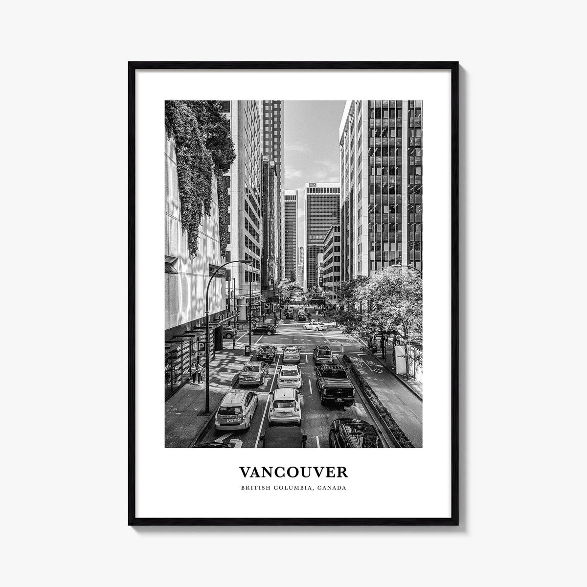 Vancouver, Canada no. 3 black & white classic poster of Canada – vertical wall art, unframed print shown in interior mockup