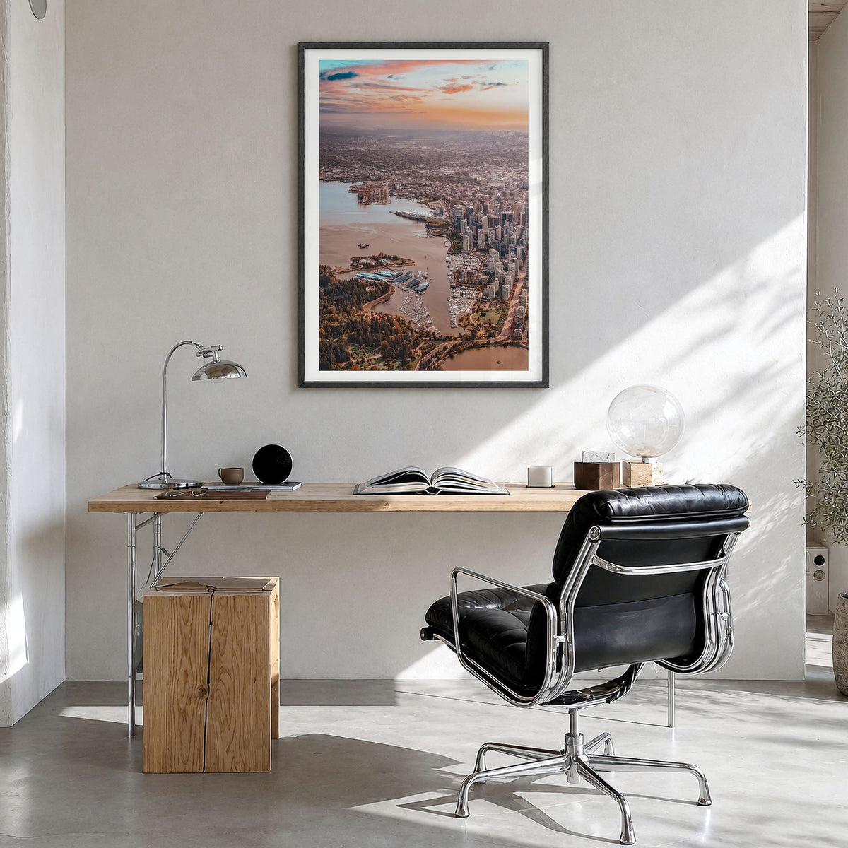 Vancouver, Canada Photo No 2 Poster in a black wood frame, hanging in a bright home office, white border