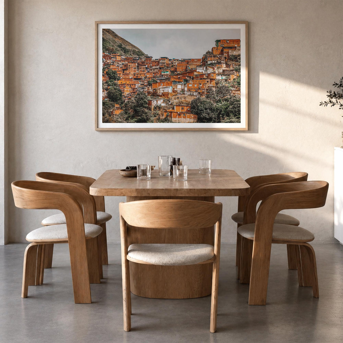 Venezuela colorful photo poster of South America – horizontal wall art in natural wood frame with white border, hanging on wa