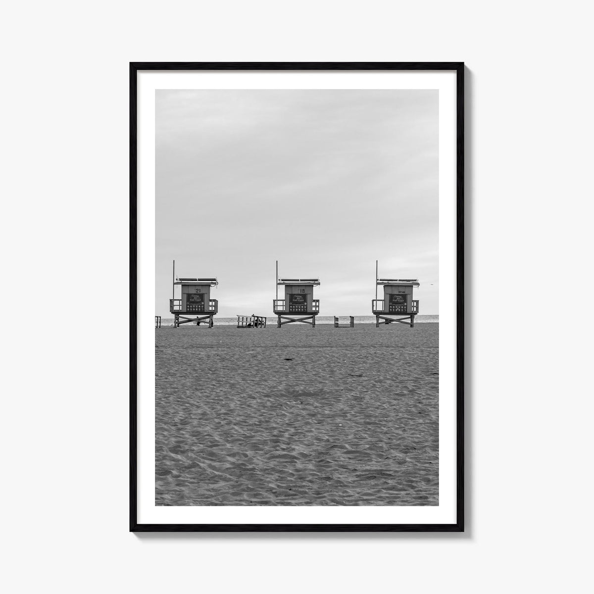 Venice Beach black & white photo poster of Los Angeles, California – vertical wall art, unframed print shown in interior mock