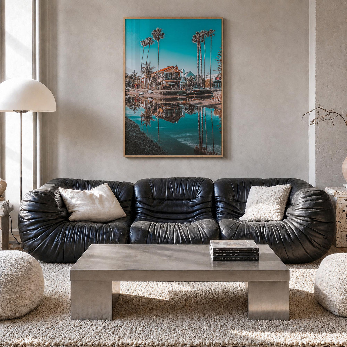 Venice Beach no. 4 colorful photo poster of Los Angeles, California – vertical wall art in natural wood frame, hanging on wal