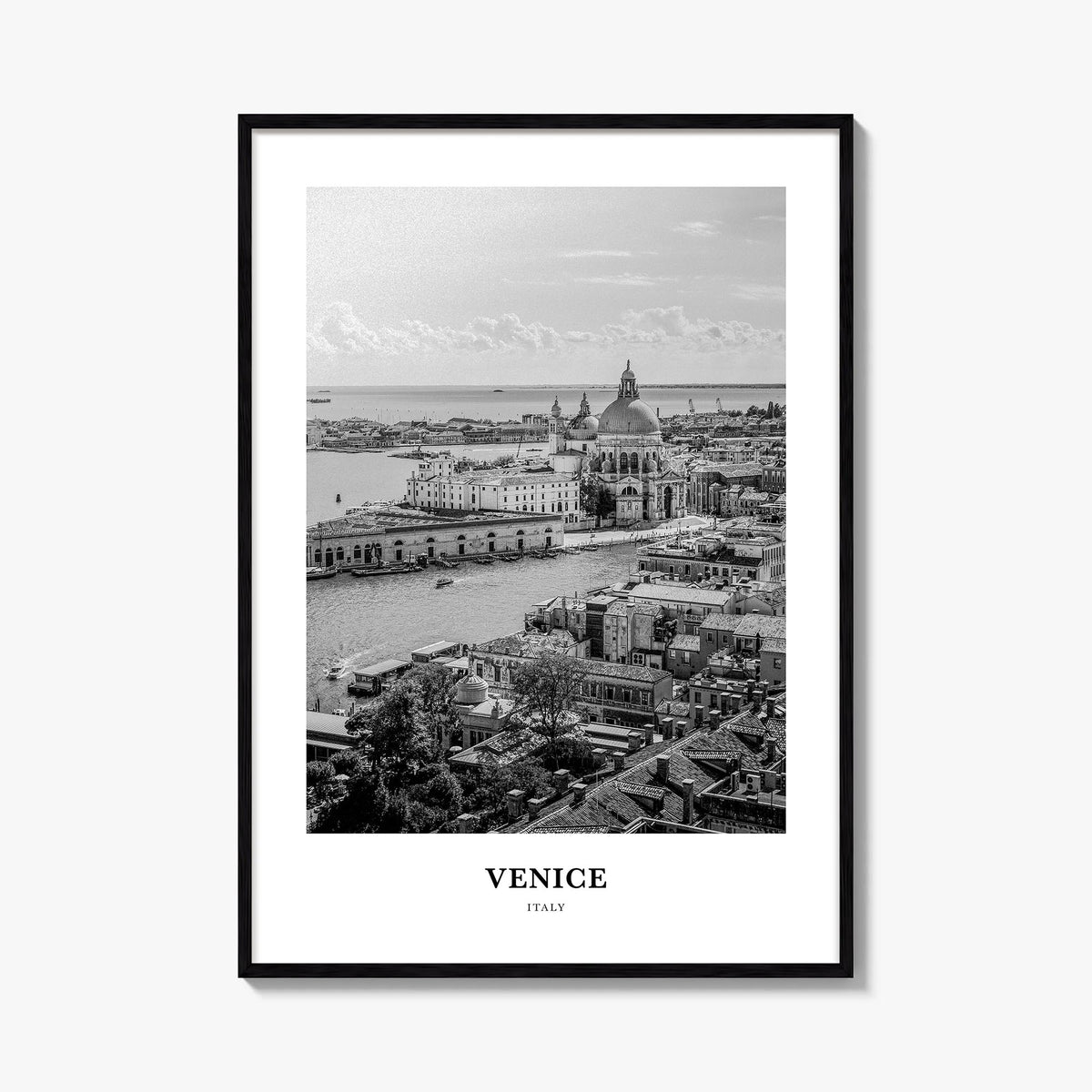 Venice no. 2 black & white classic poster of Italy – vertical wall art, unframed print shown in interior mockup