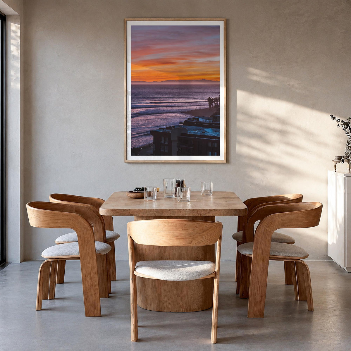 Ventura County colorful photo poster of California, USA – vertical wall art in natural wood frame with white border, hanging