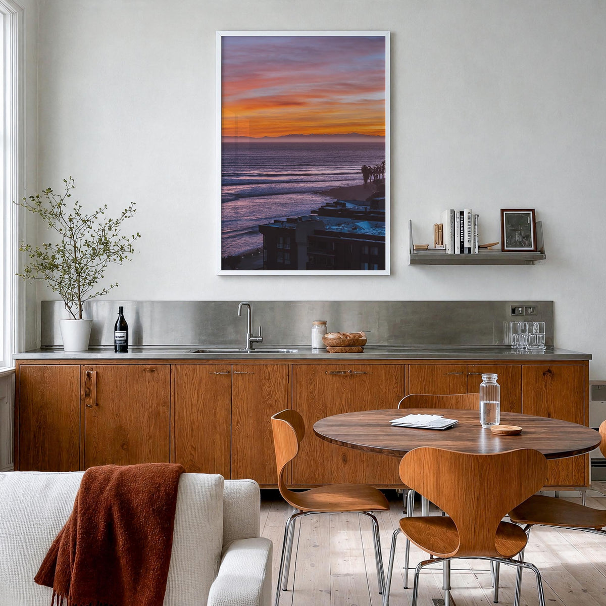 Ventura County colorful photo poster of California, USA – vertical wall art in white wood frame, hanging on wall