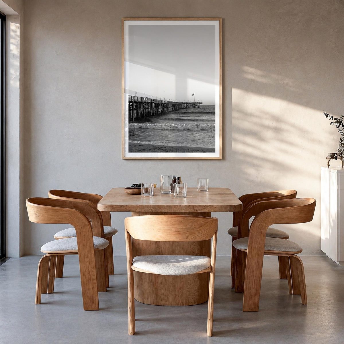 Ventura no. 1 black & white photo poster of California, USA – vertical wall art in natural wood frame with white border, hang