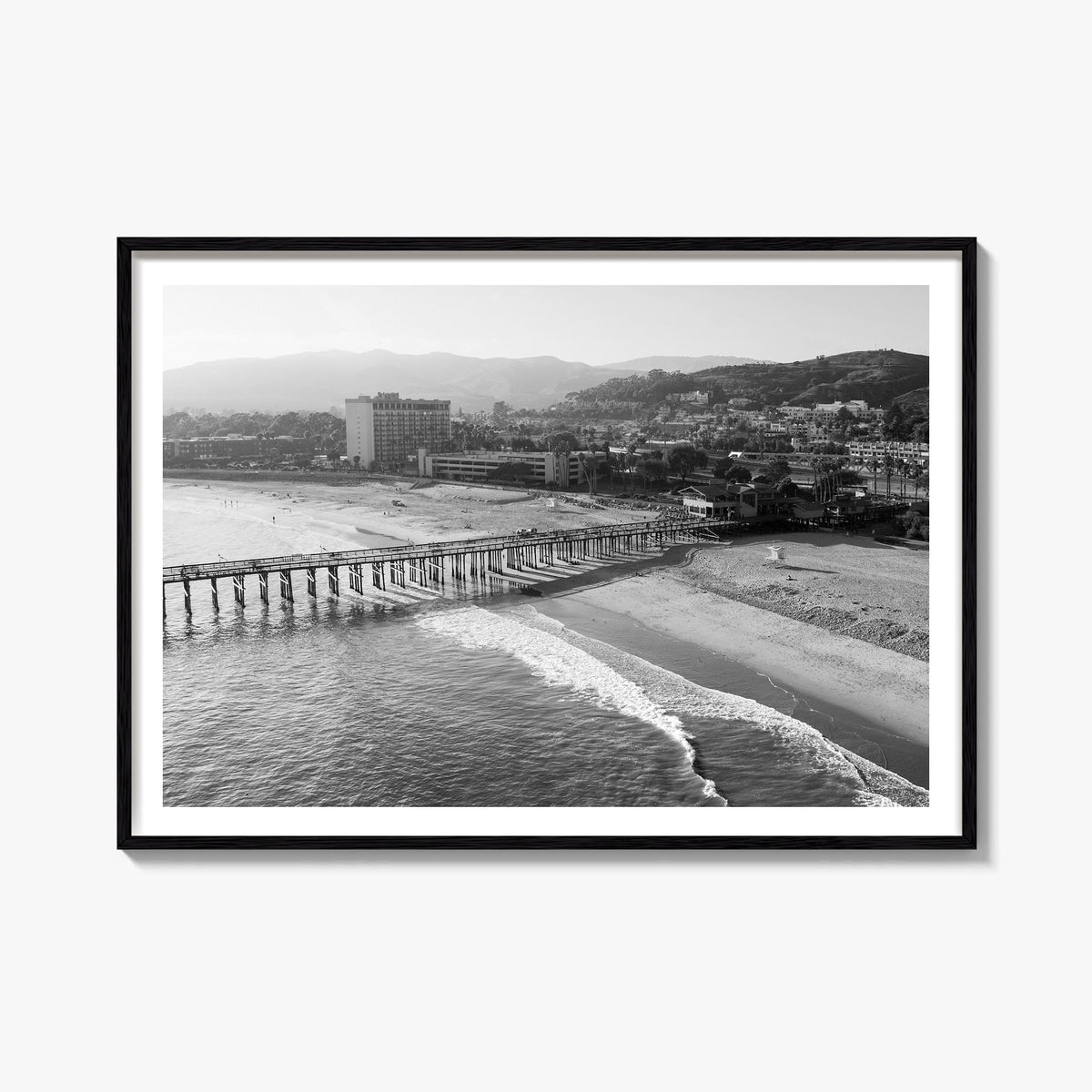 Ventura no. 2 black & white photo poster of California, USA – horizontal wall art, unframed print shown in interior mockup