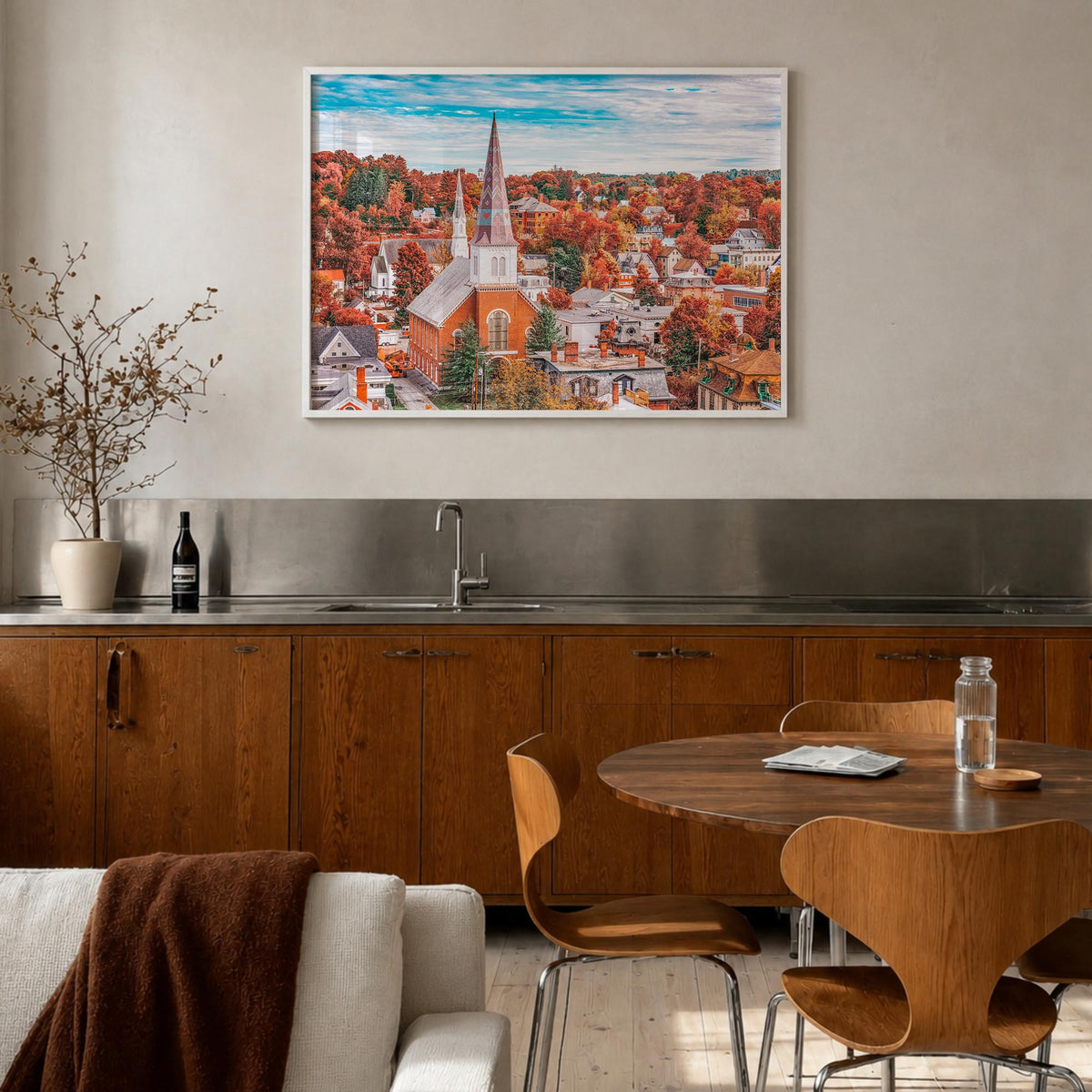 Vermont colorful photo poster of United States – horizontal wall art in white wood frame, hanging on wall