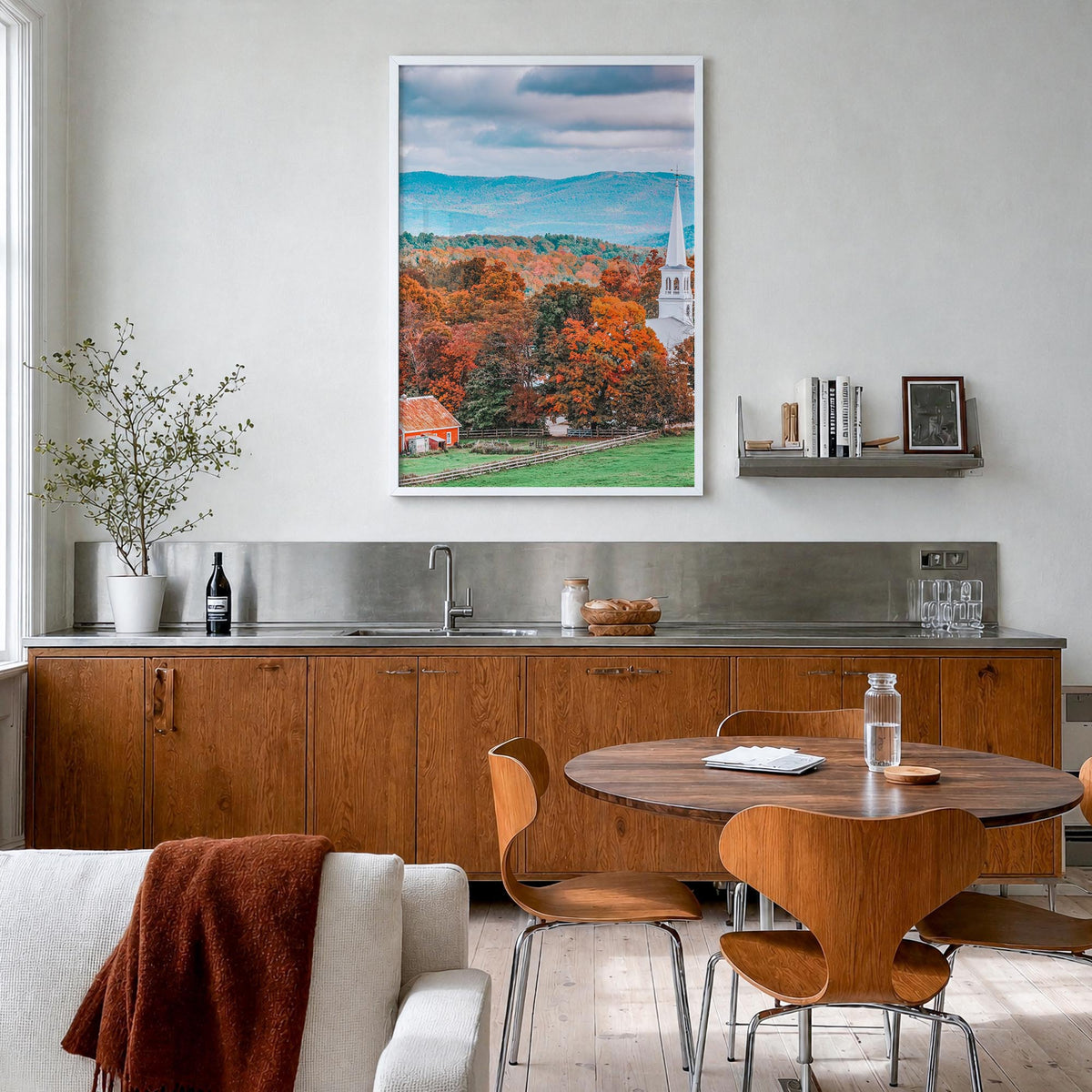 Vermont no. 1 colorful photo poster of United States – vertical wall art in white wood frame, hanging on wall