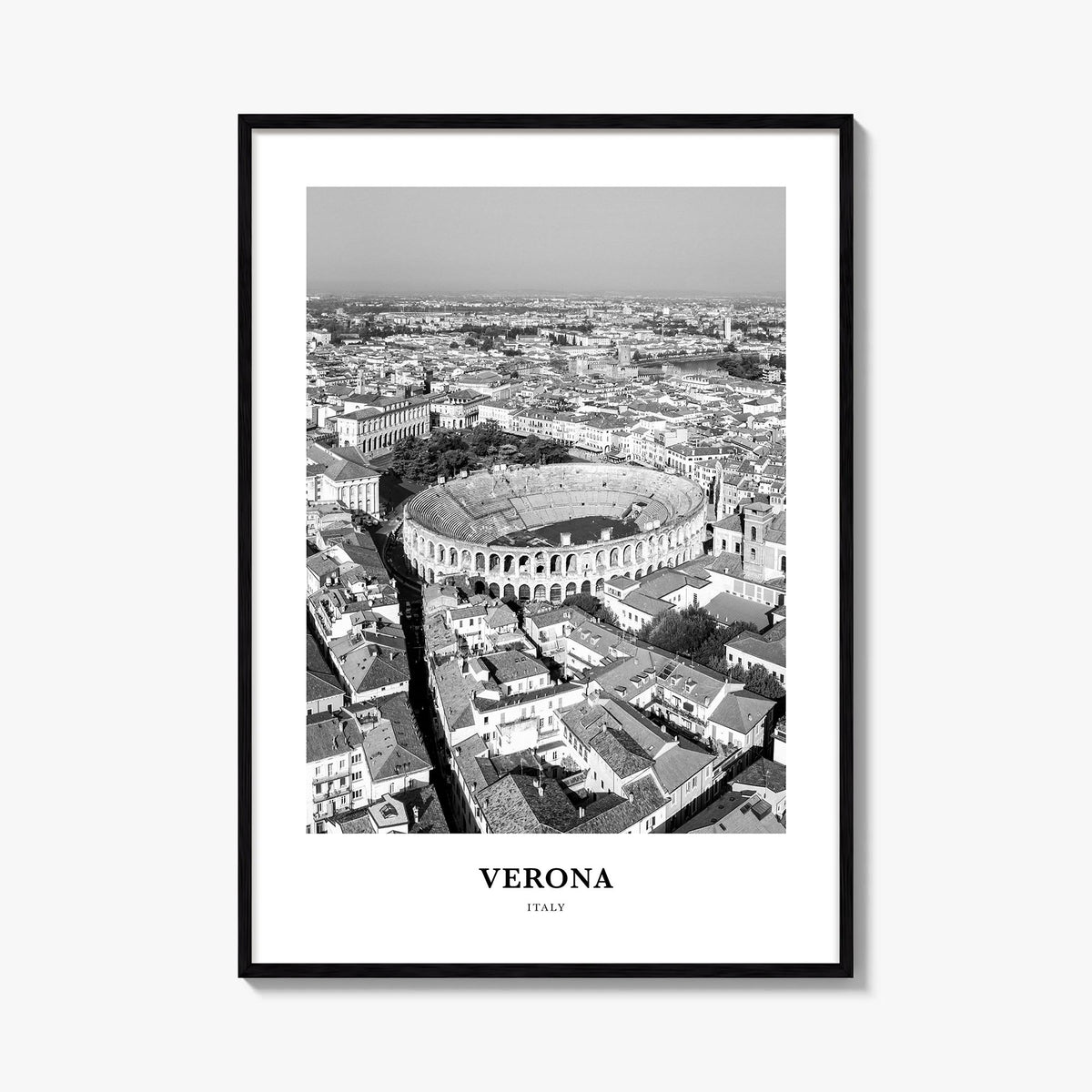Verona no. 1 black & white classic poster of Italy – vertical wall art, unframed print shown in interior mockup