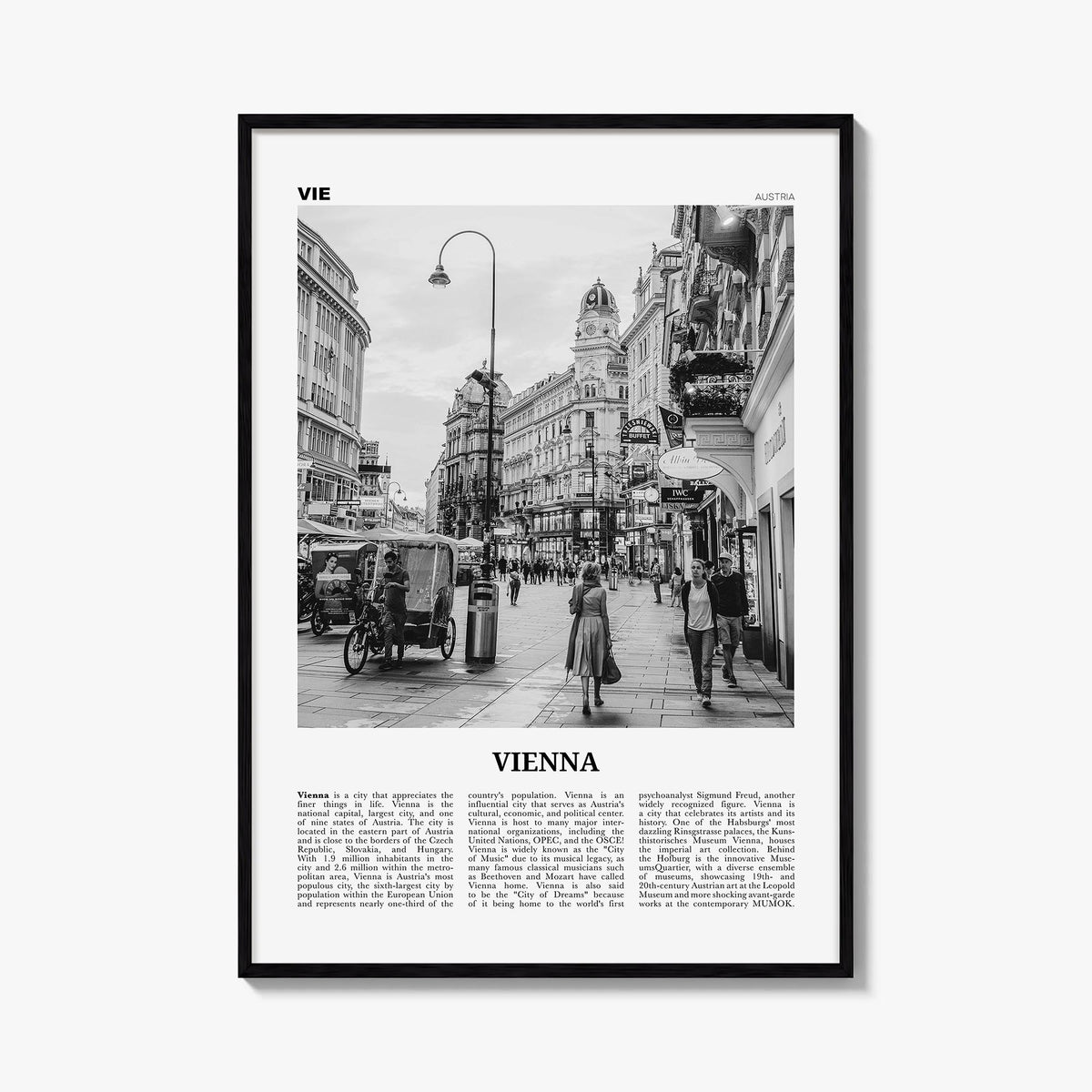 Vienna no. 4 black & white newspaper poster of Austria – vertical wall art, unframed print shown in interior mockup