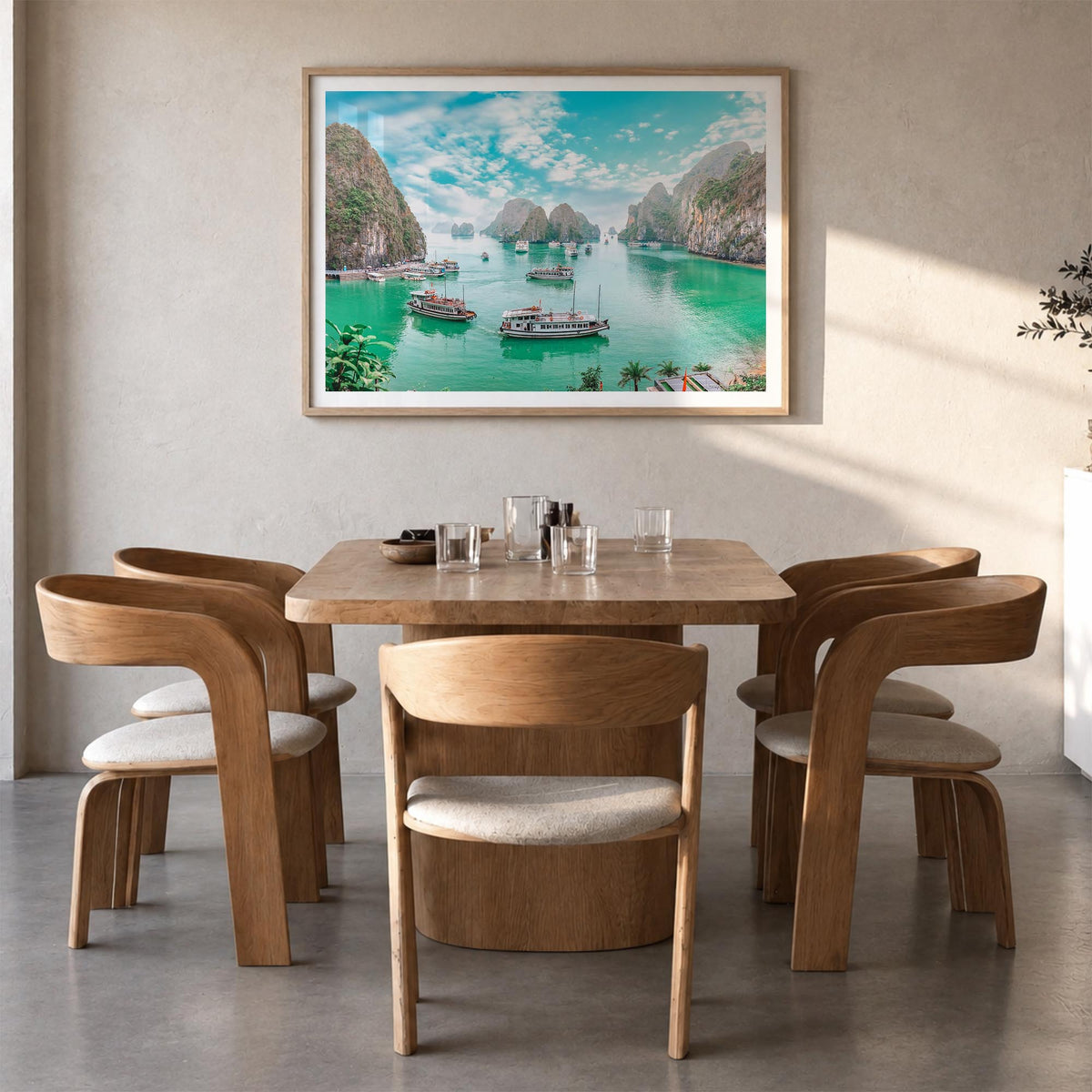 Vietnam colorful photo poster of Asia – horizontal wall art in natural wood frame with white border, hanging on wall