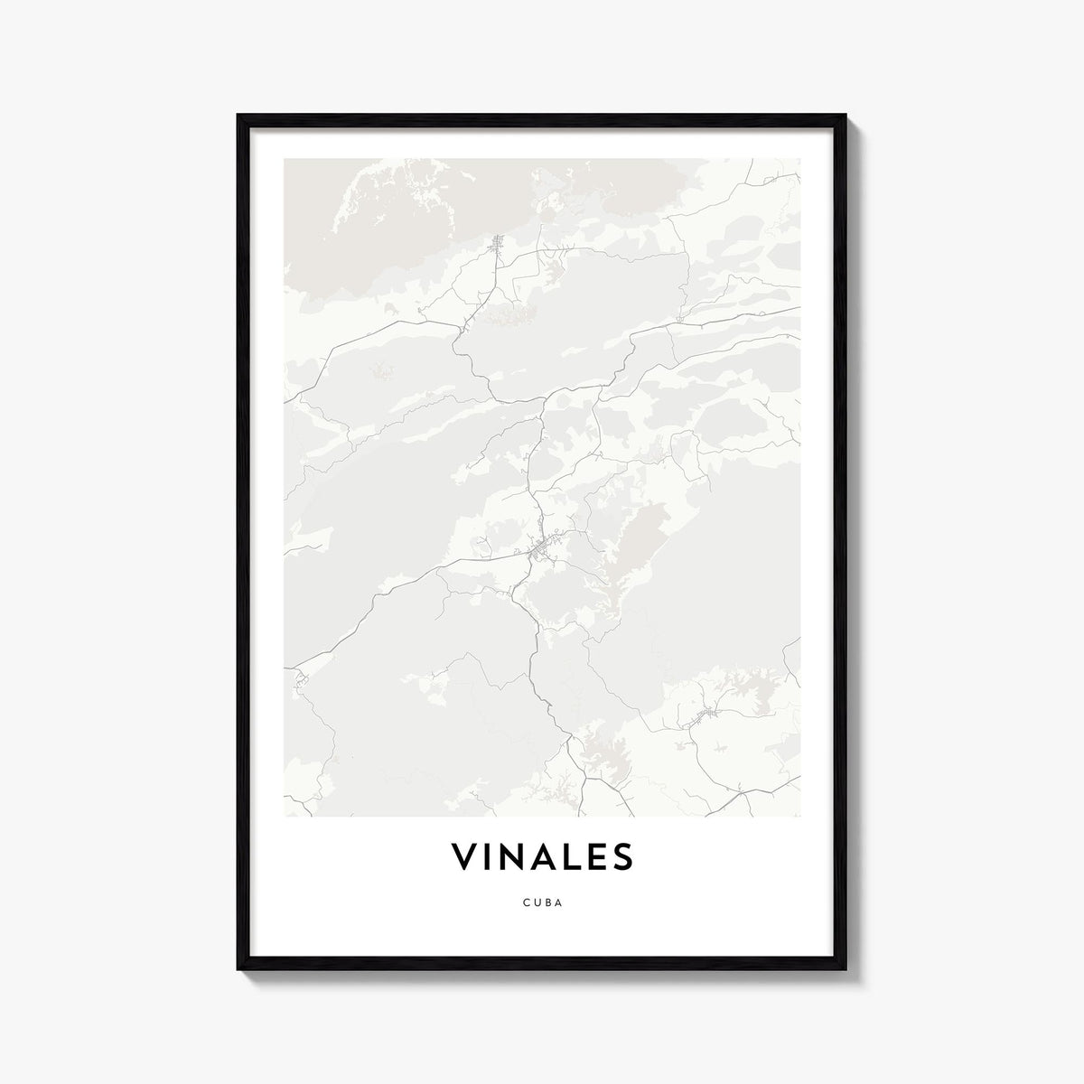 Viñales black & white map poster of Cuba – vertical wall art, unframed print shown in interior mockup