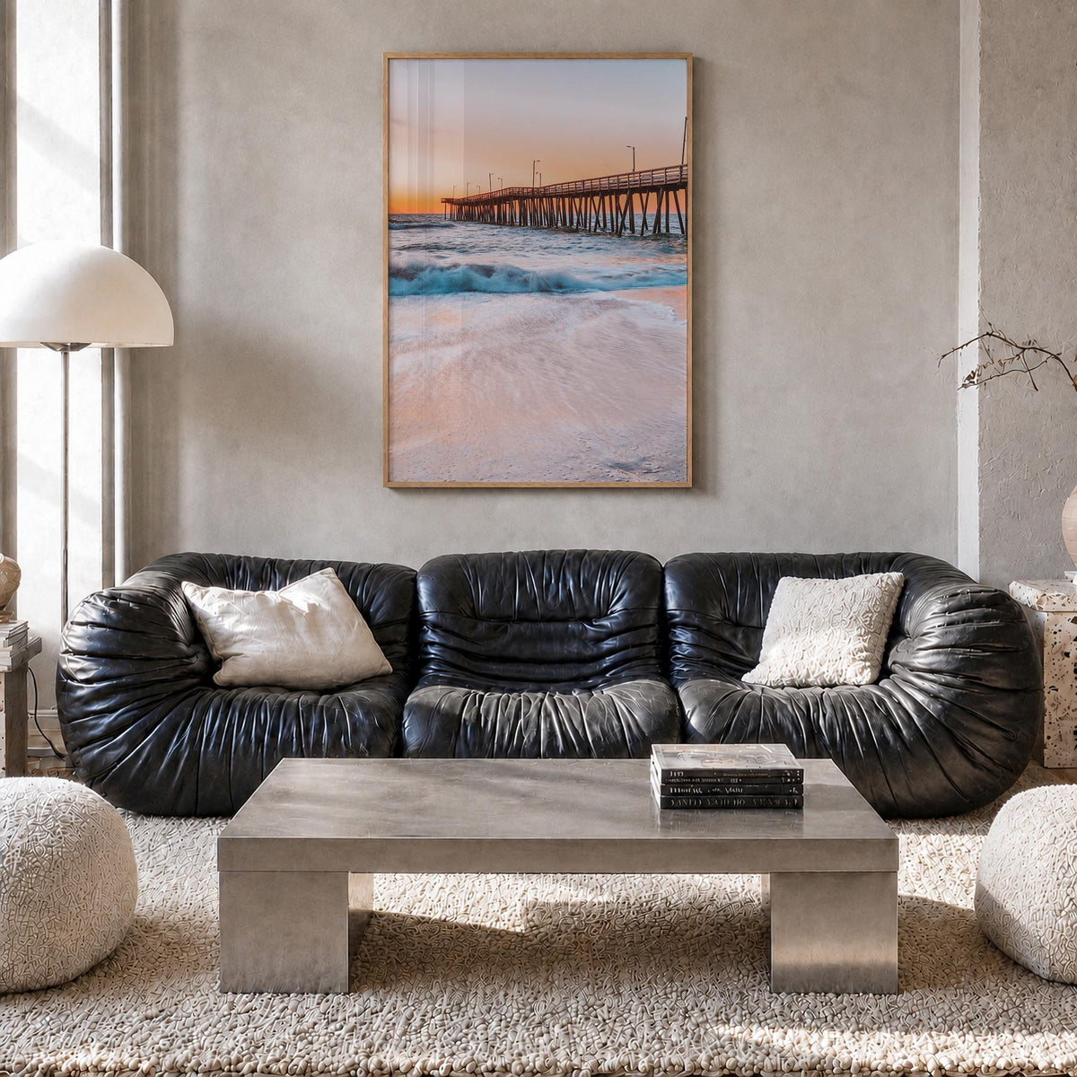 Virginia Beach no. 2 colorful photo poster of Virginia, USA – vertical wall art in natural wood frame, hanging on wall