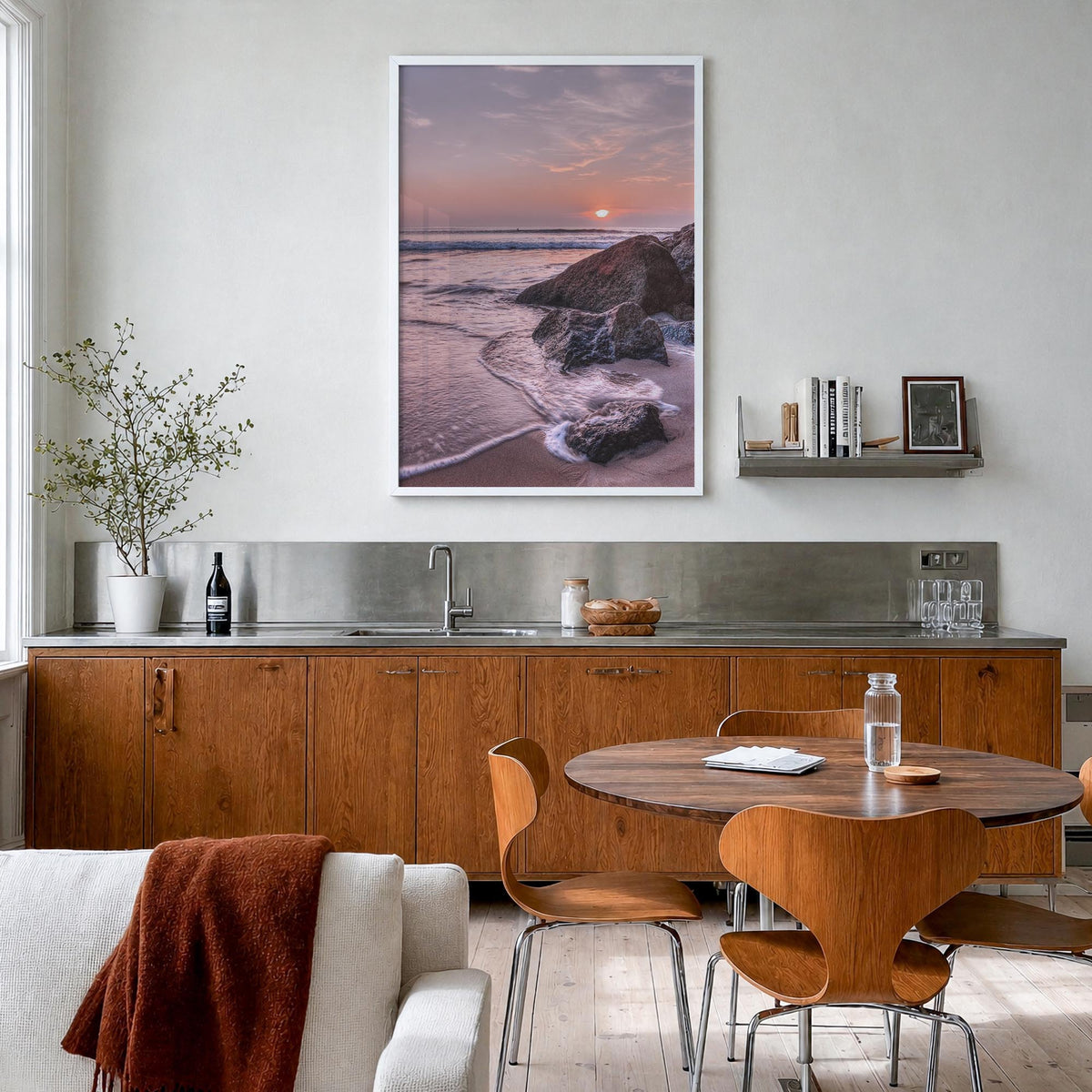 Virginia Beach no. 3 colorful photo poster of Virginia, USA – vertical wall art in white wood frame, hanging on wall