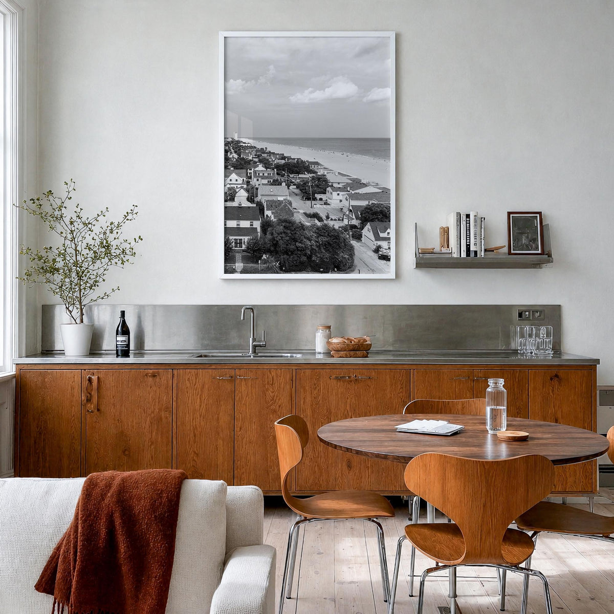Virginia black & white photo poster of United States – vertical wall art in white wood frame, hanging on wall